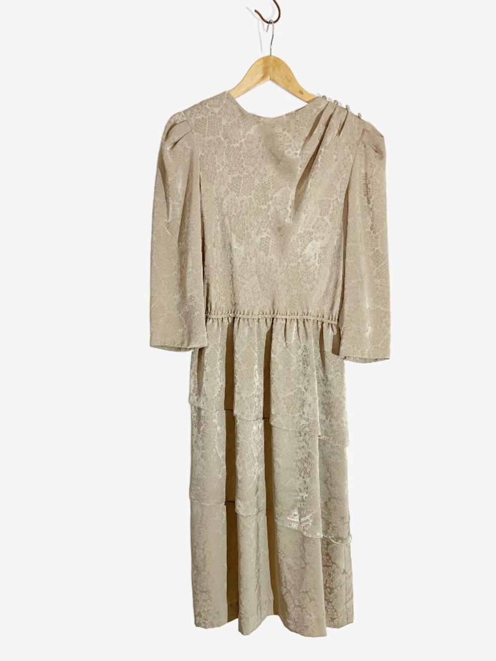 Vintage 1980s Beige Snake Print Midi Dress with Tiered Hem / size Small-Medium